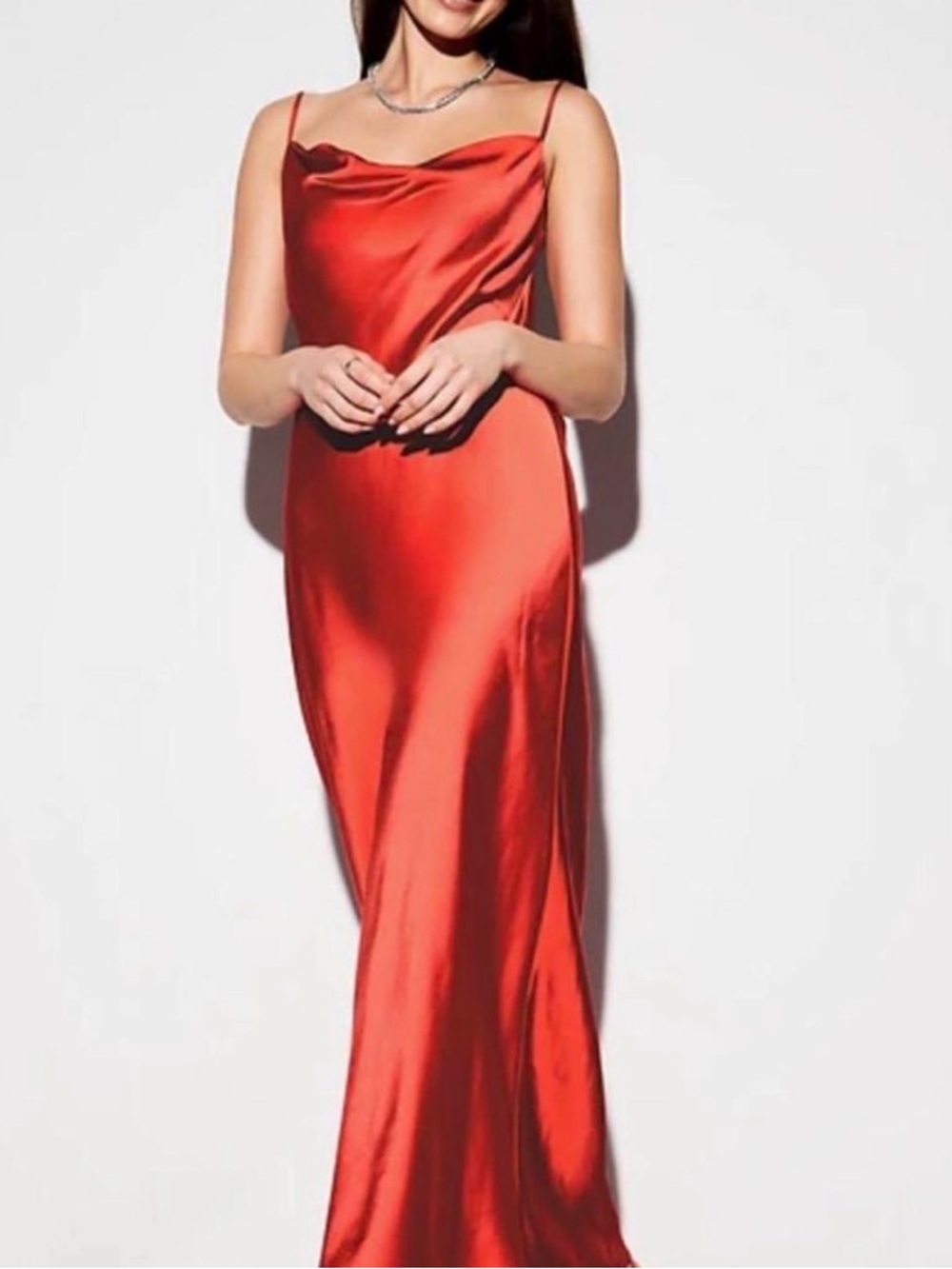 Old Navy Red Satin Maxi Slip Dress with Cowl Neck